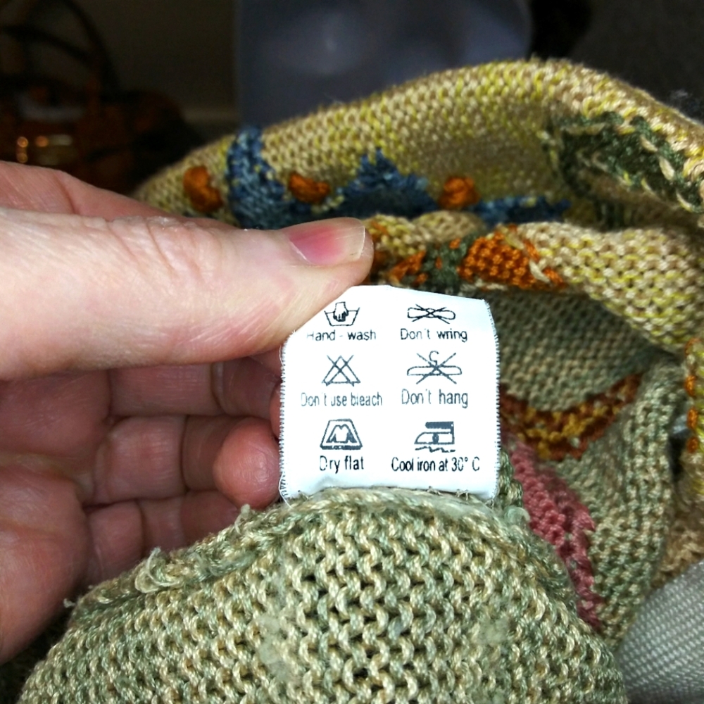 Caamano Handknit Earth Toned Floral Zip Front Cardigan Sweater Made In Peru - Picture 13 of 14